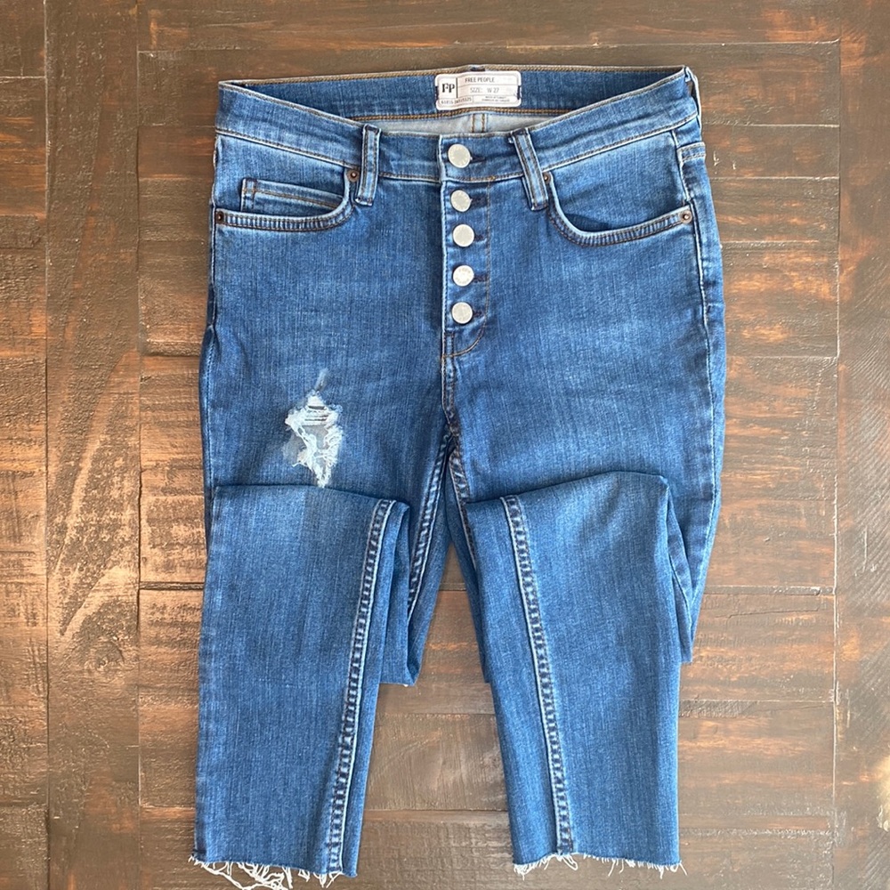 High rise  button fly skinny jeans